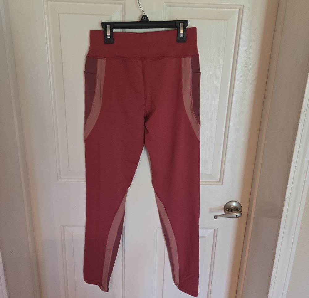 Maroon Athletic Leggings with Contrast Panels